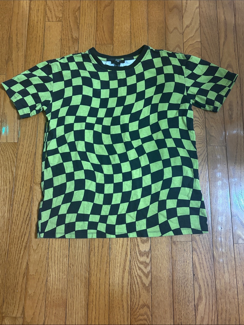 Forever 21 Lime and Black Wavy Checkerboard Tee